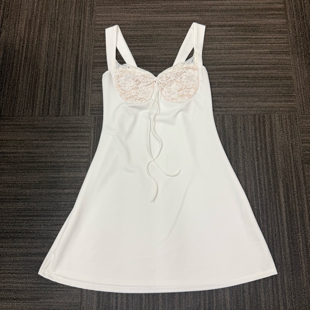 Bridal White Slip Dress Lace Bust Detail with Tie